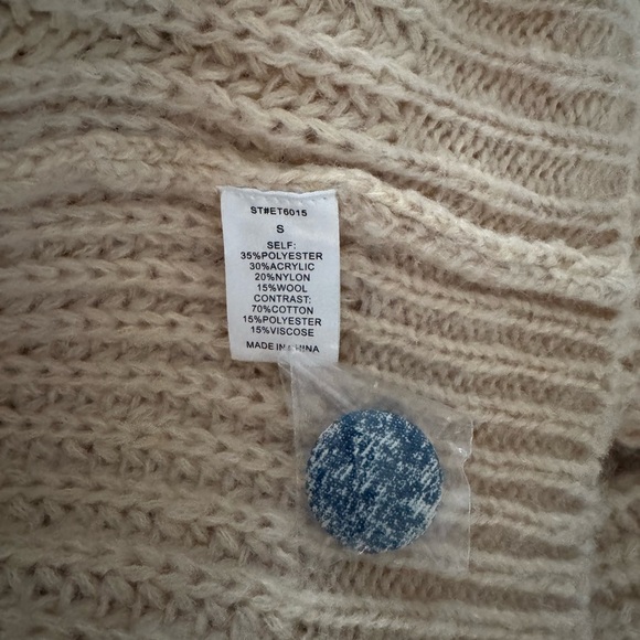 Women's Like Love Beige Cardigan with Denim Pockets S - Picture 11 of 15